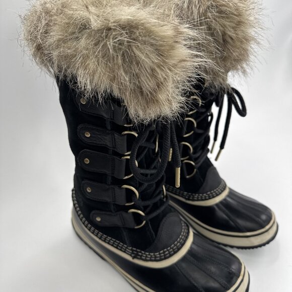 Sorel Joan Arctic Faux Fur Boots Womens 8 Black Snow Winter Waterproof Insulated - Picture 1 of 10